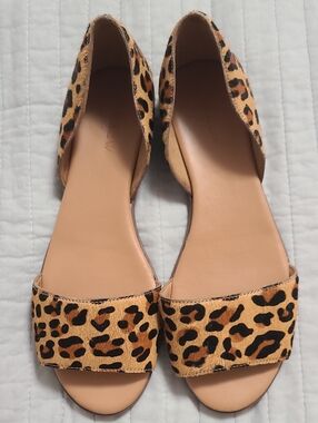 J CREW Morgan Chic Stylish Trendy Mobe Wife Leather Calf Hair Flat Sandals S 7.5